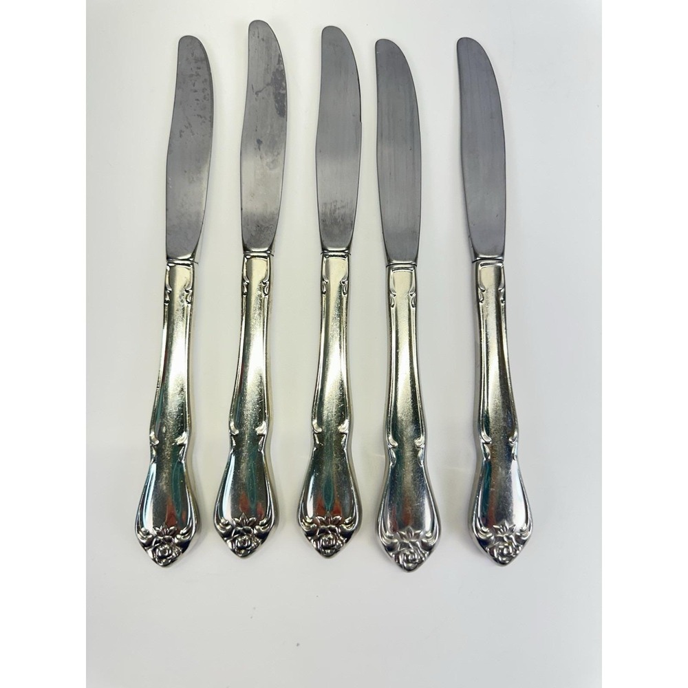 Oneida Arbor Rose True Rose 5 Hollow Handle Dinner Knives Serrated 8.5"